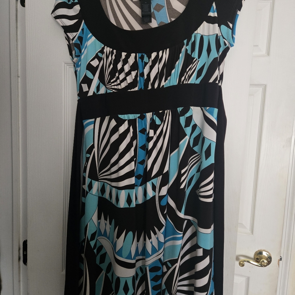 Chic Geometric Print Dress - Black and Blue